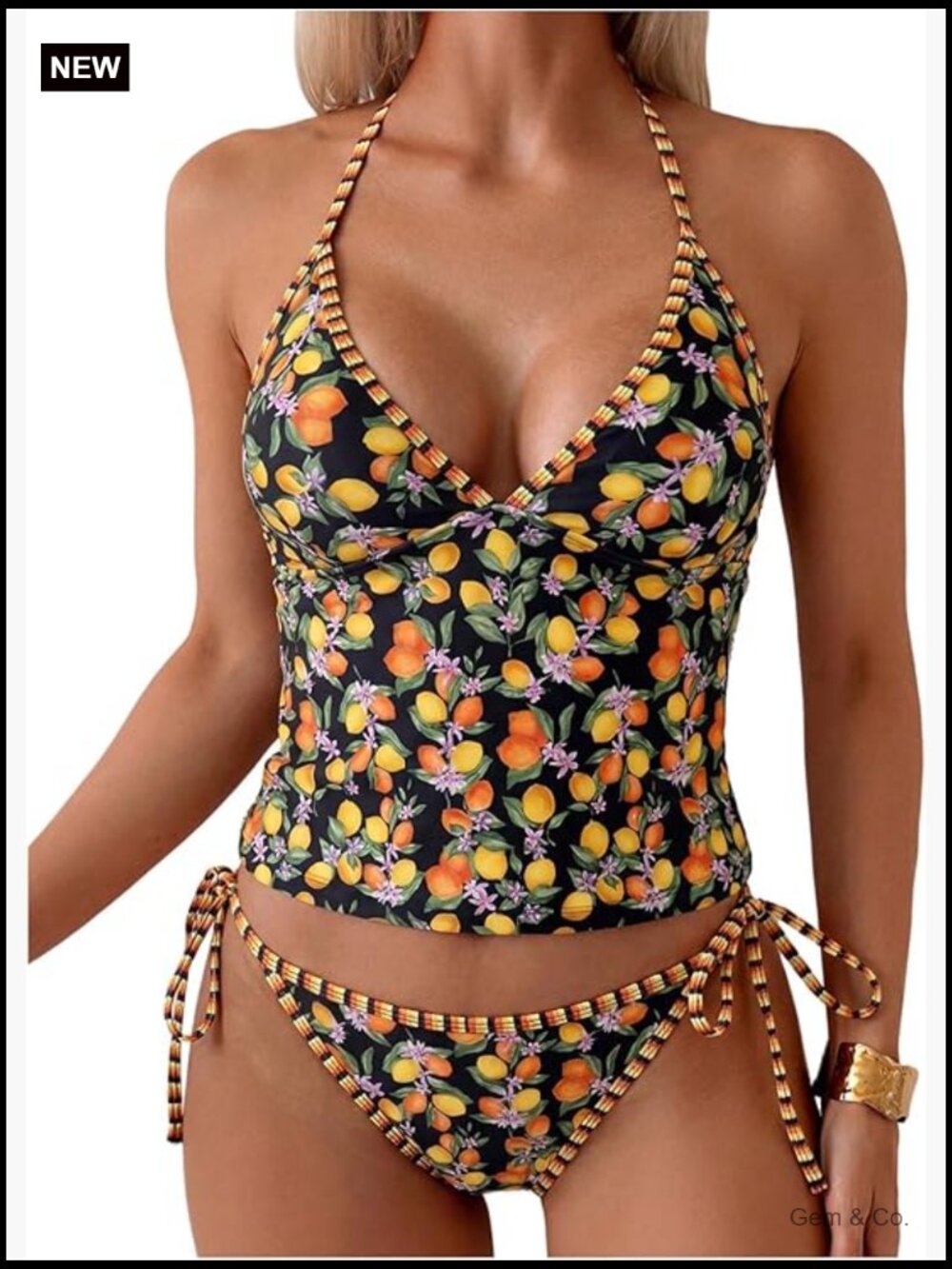 Women's 2 Piece Boho Halter Tankini Set Crop Top Thong Swimsuits